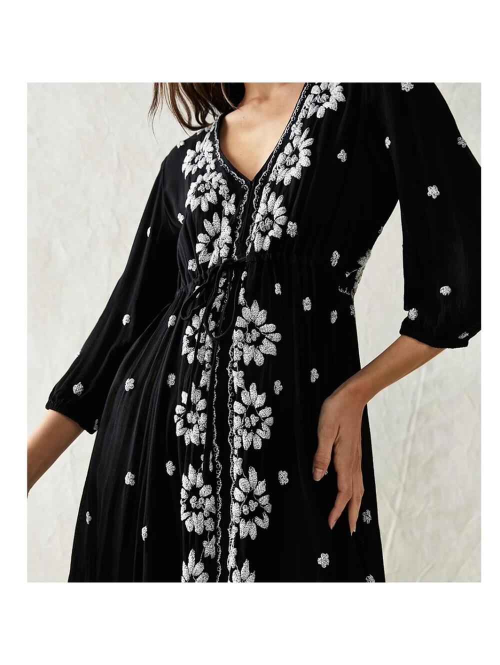 Free People Embroidered Fable Midi Dress Black S Romantic Festival Boho